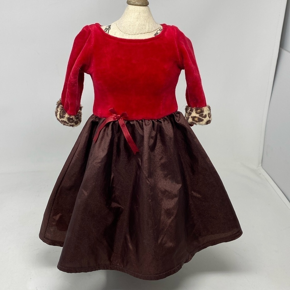 American Girl Chocolate Cherry Party Dress Gown Leopard Trim